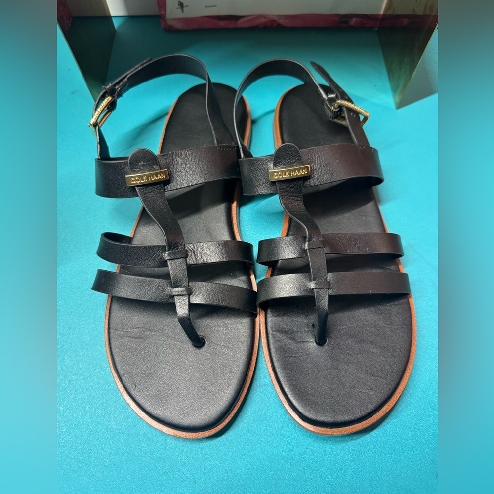 Cole Haan Black Leather Sandals - Picture 6 of 7